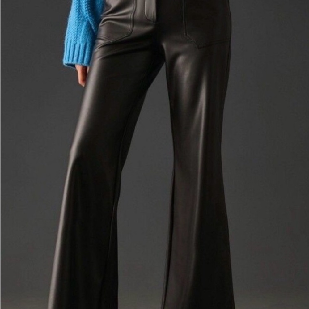 Anthropologie Maeve Naomi Black Leather Flare Pants